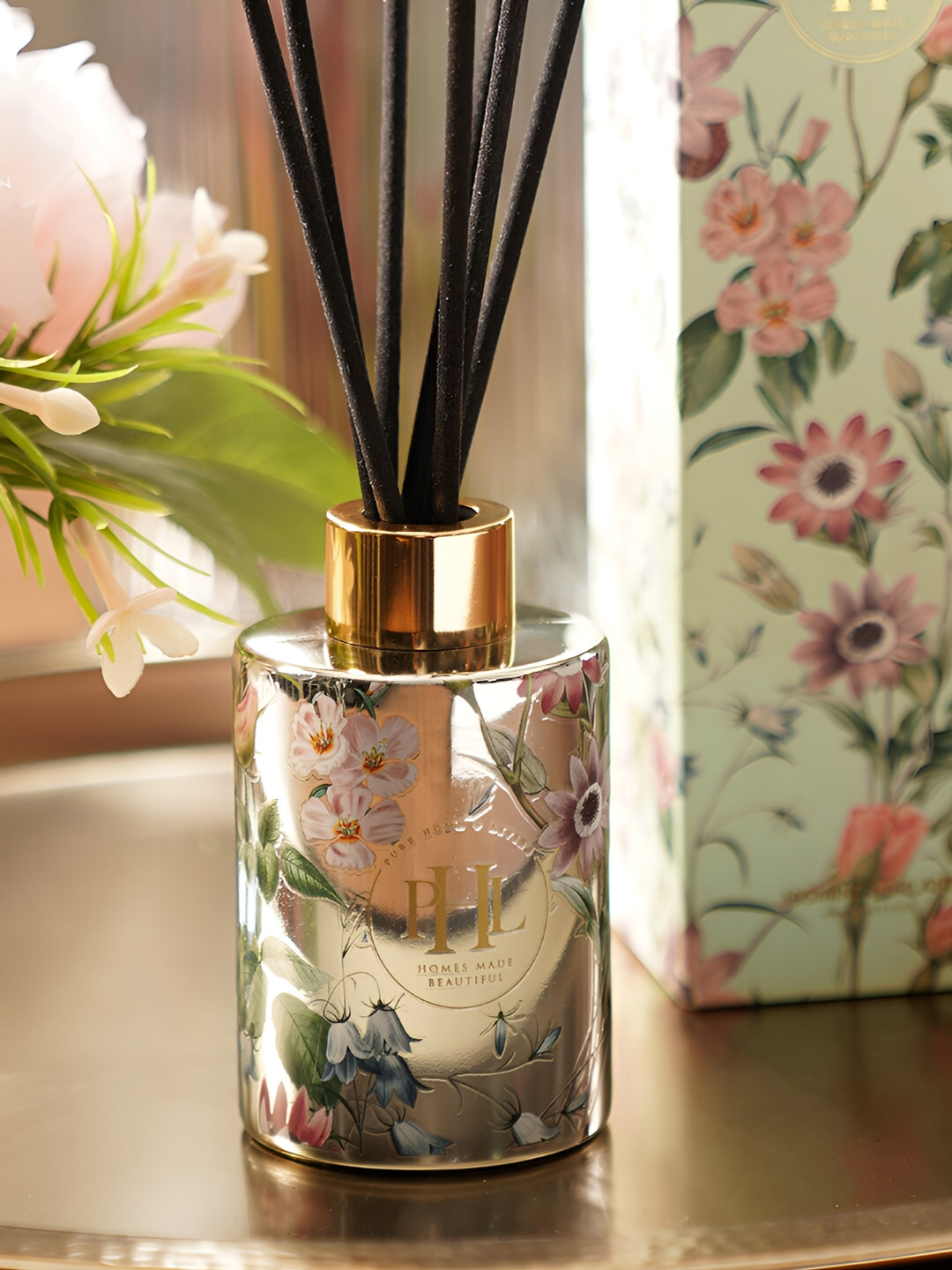 

Pure Home and Living Green & Beige Floral Printed Glass Diffuser