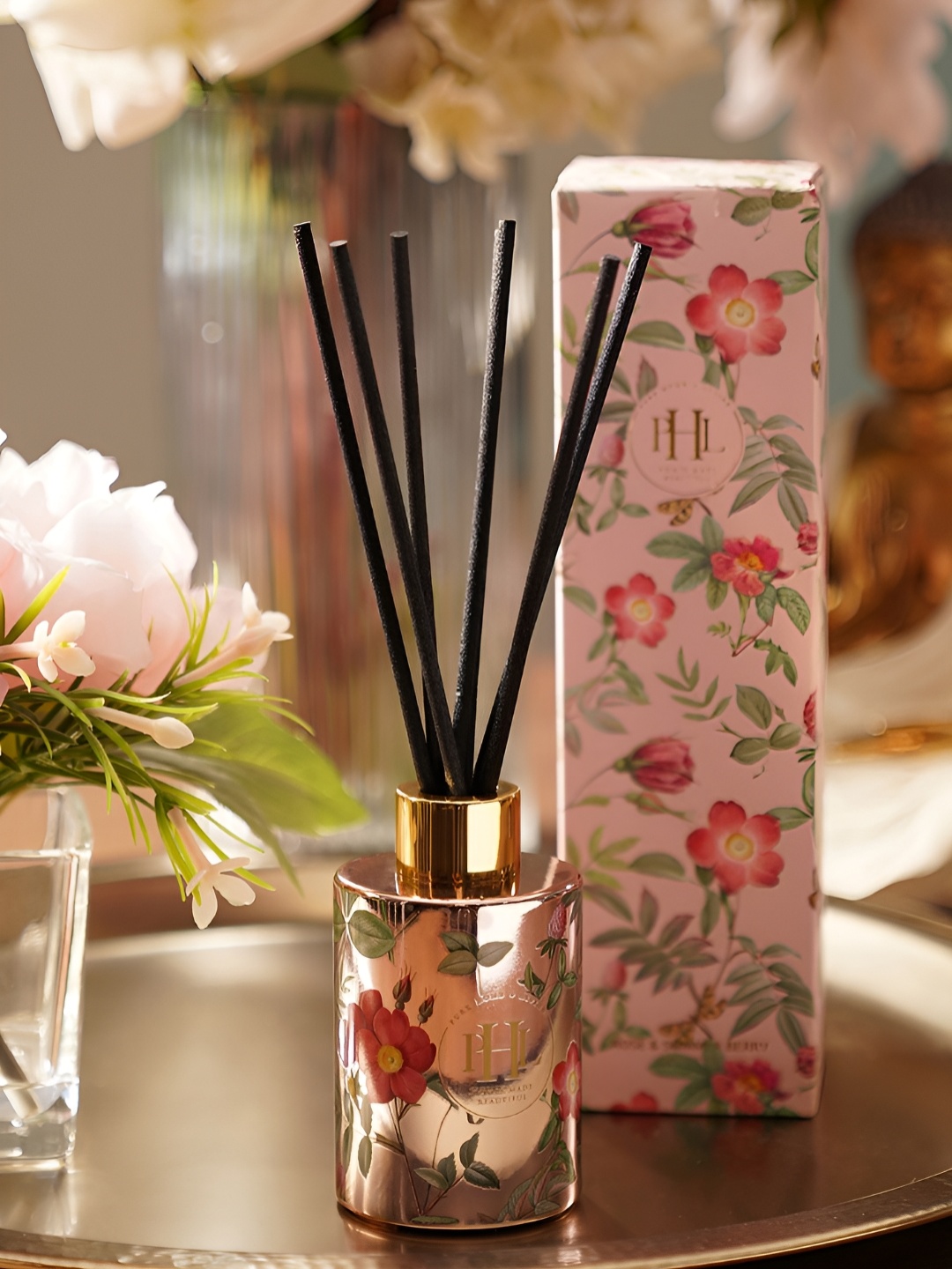 

Pure Home and Living Pink Floral Printed Glass Diffuser