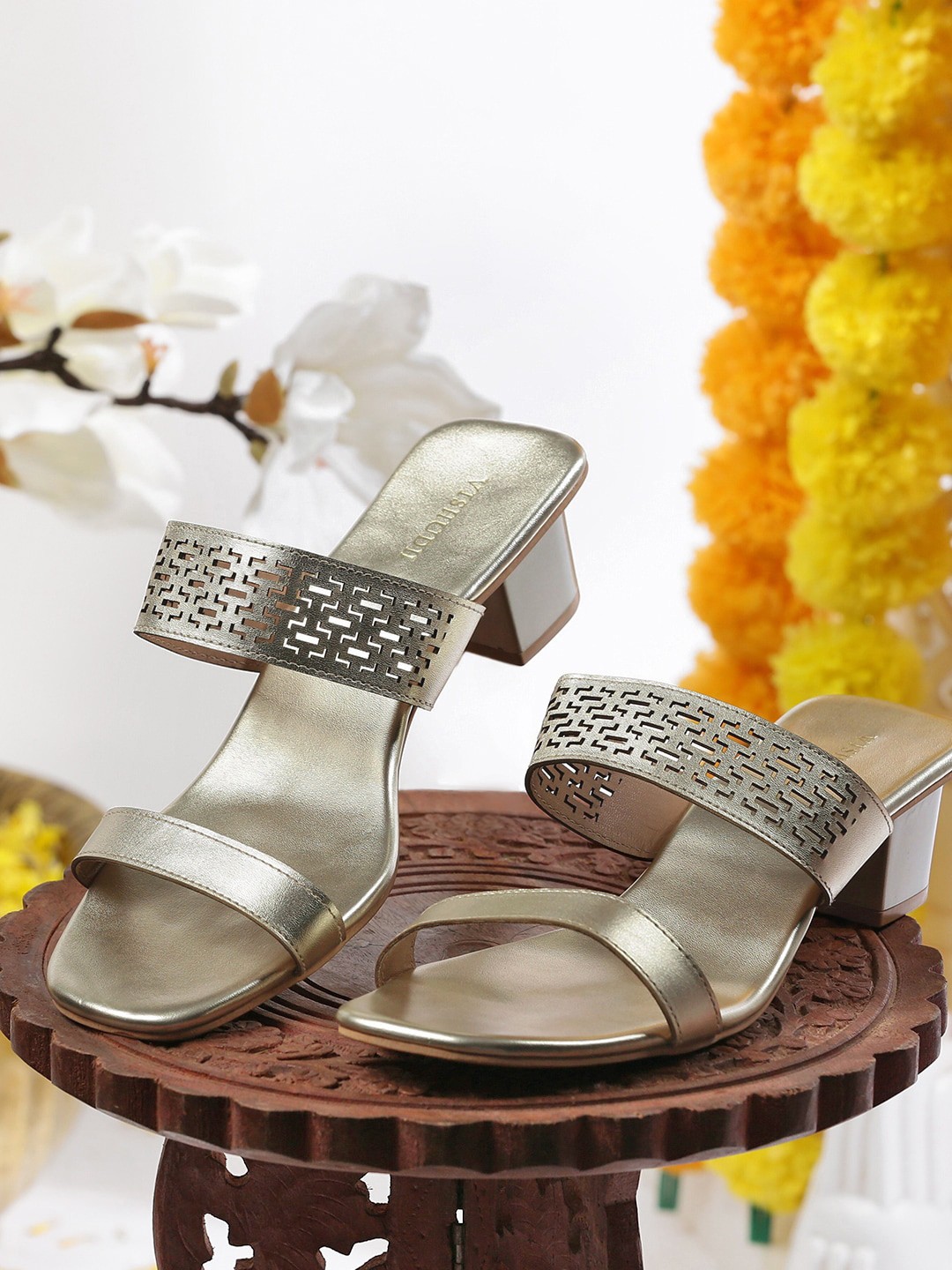 

Vishudh Gold-Toned Open Toe Block Heels