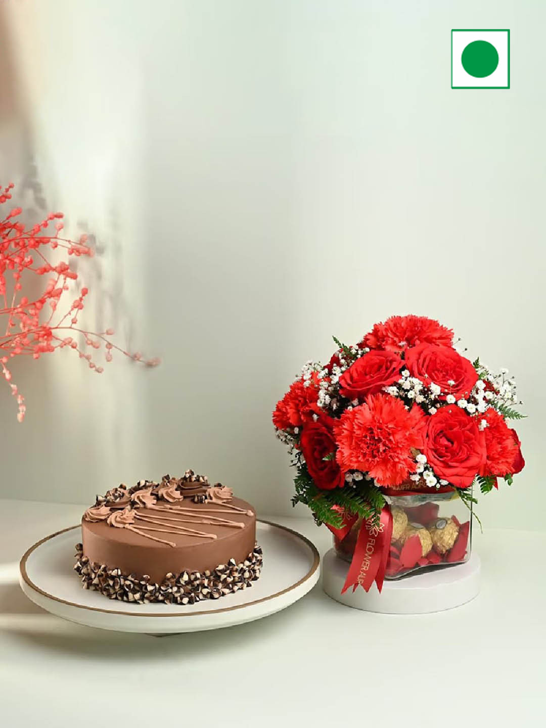 

Floweraura Bunch Of Fresh Live 15 Mix Flowers Bouquet with Eggless Chocolate Cake -500g, Multi