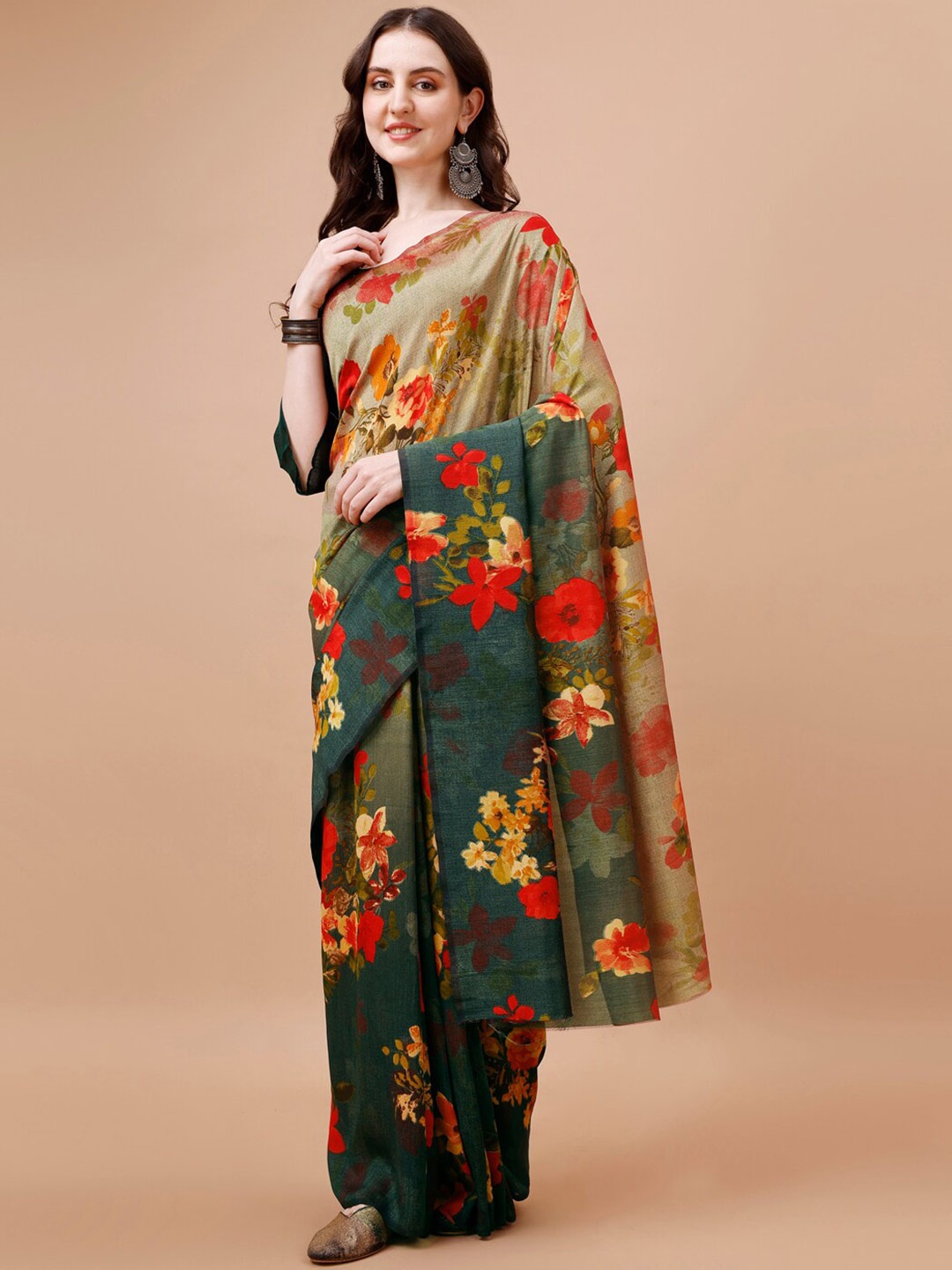 

HERE&NOW Floral Printed Saree, Brown