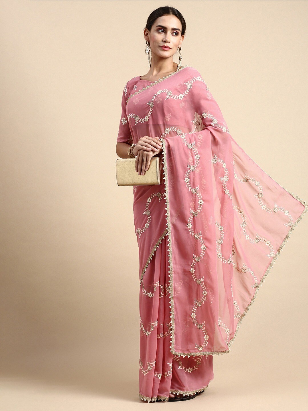 

Civamee Floral Embroidered Sequinned Saree, Mauve