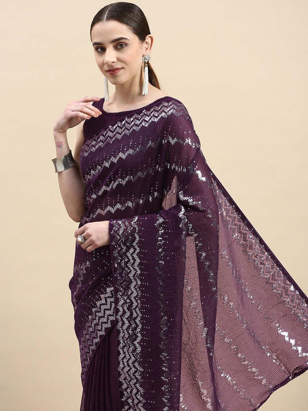

Civamee Embellished Sequinned Poly Georgette Saree, Purple