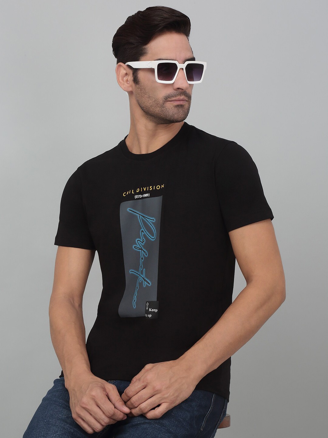 

Cantabil Graphic Printed Round Neck Casual T-shirt, Black