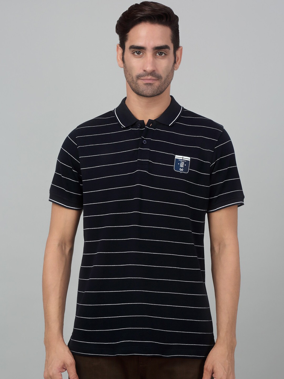 

Cantabil Striped Polo Collar Short Sleeves T-shirt, Navy blue