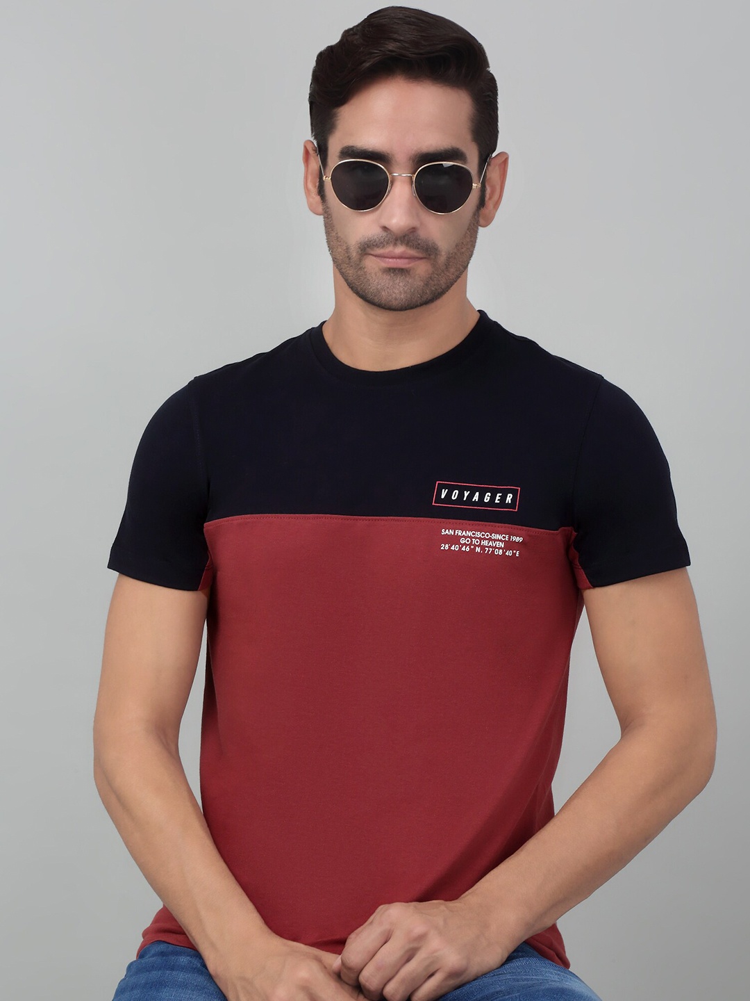 

Cantabil Colourblocked Round Neck Short Sleeves T-shirt, Maroon
