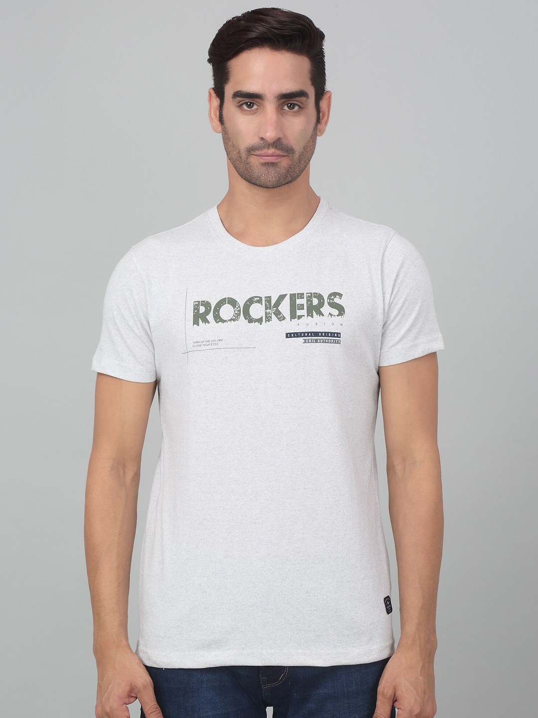 

Cantabil Typography Printed Round Neck Short Sleeves Cotton T-shirt, White