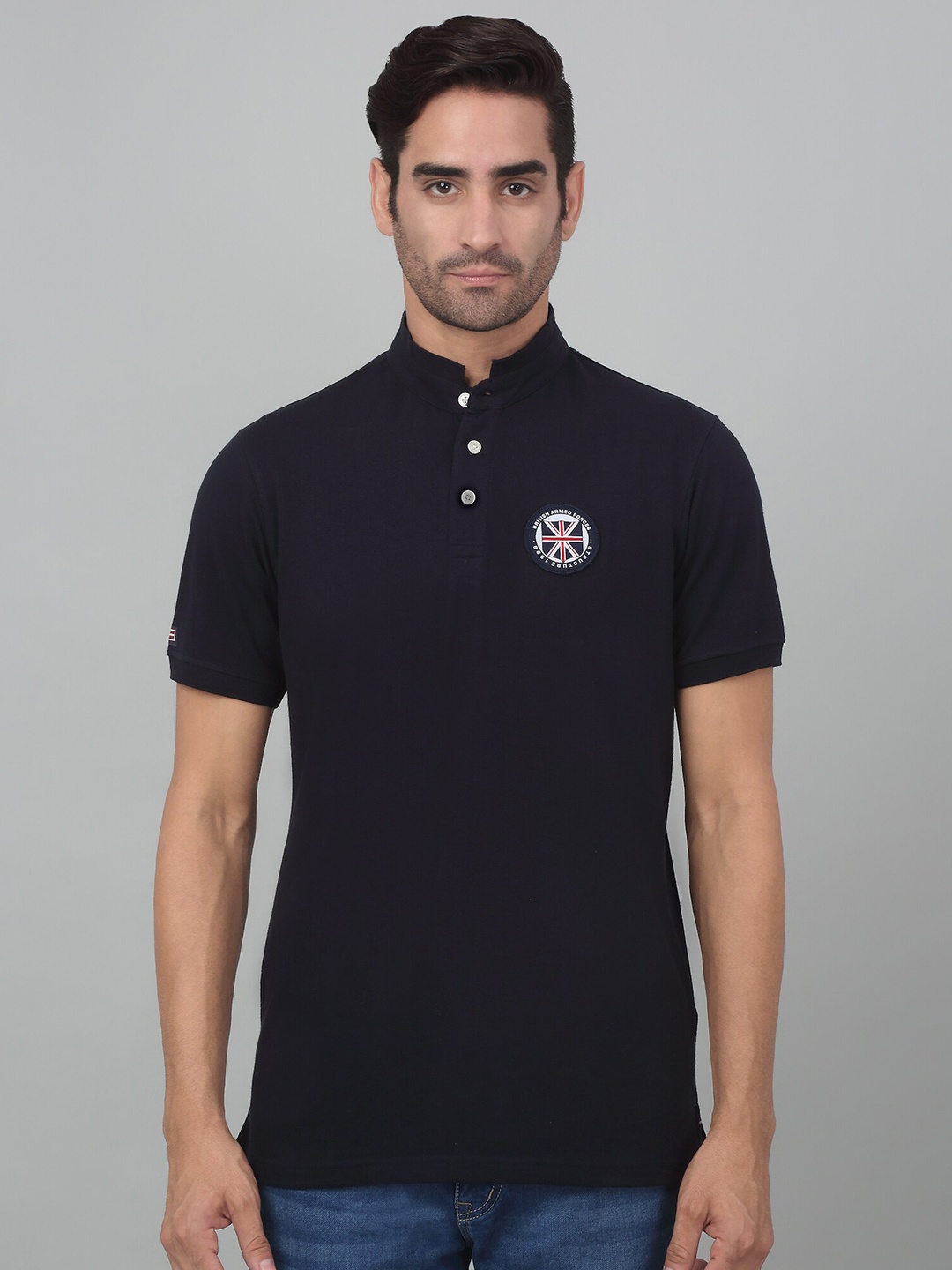 

Cantabil Mandarin Collar Short Sleeve T-shirt, Navy blue