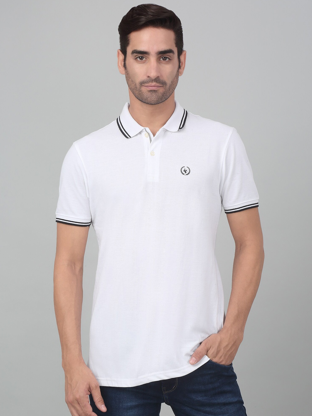 

Cantabil Polo Collar Short Sleeves Cotton Applique T-shirt, White