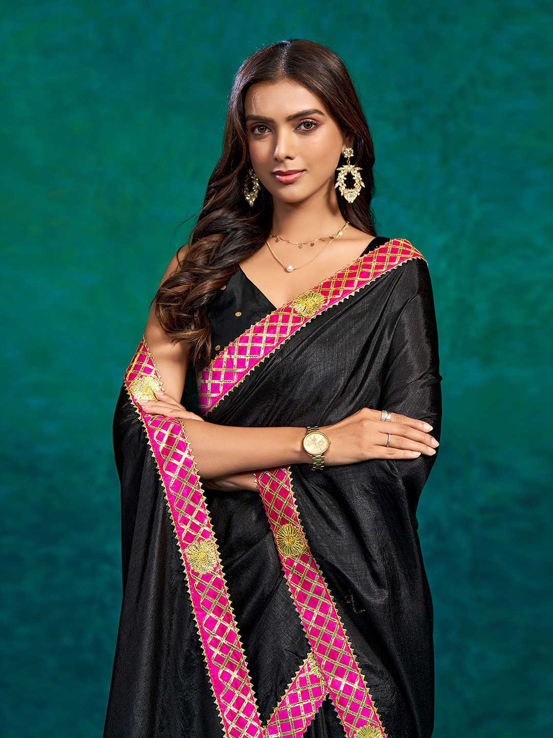 

Sangria Woven Chanderi Silk Look Saree, Black