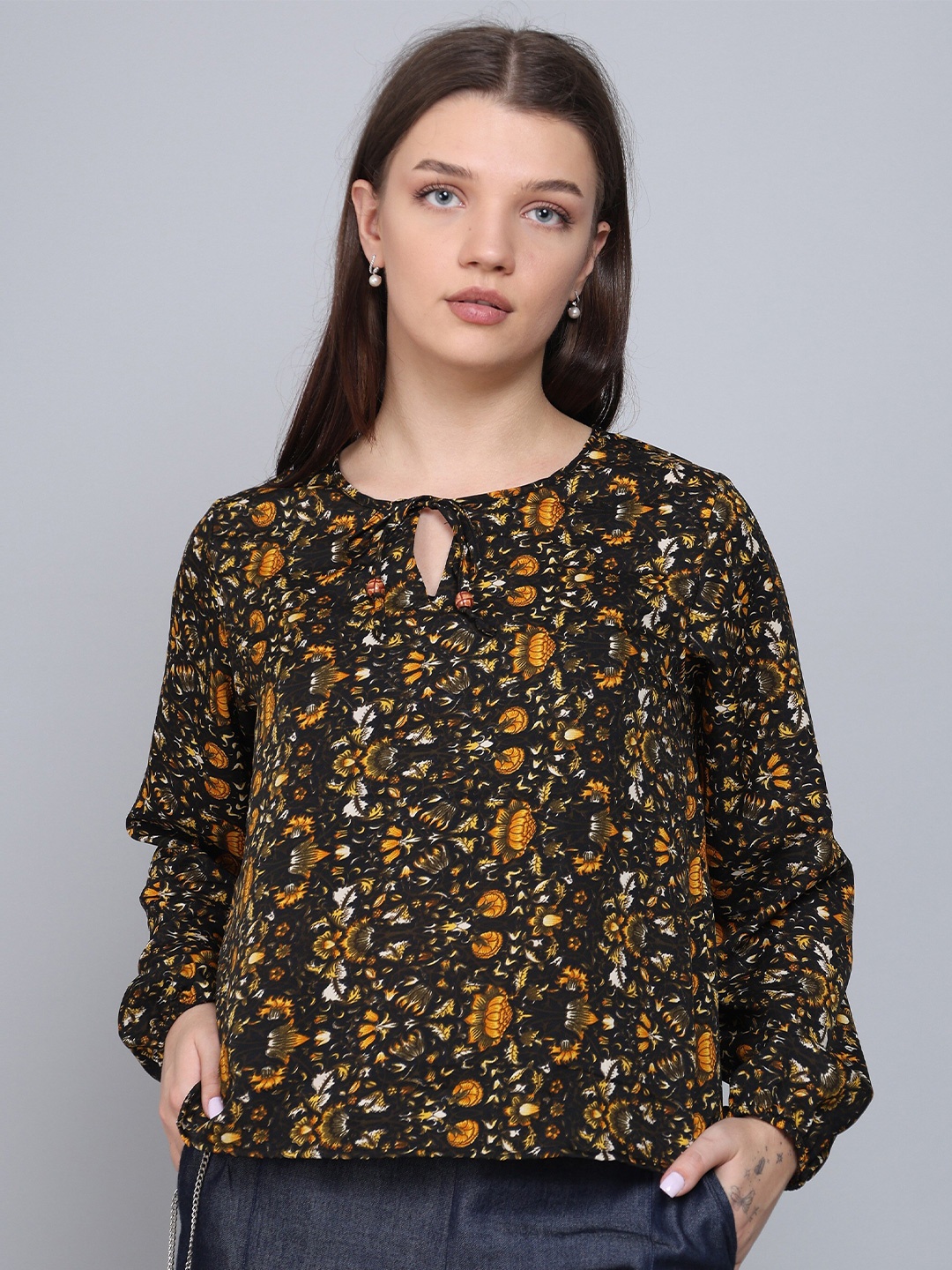 

RANGREAL Floral Printed Top, Yellow
