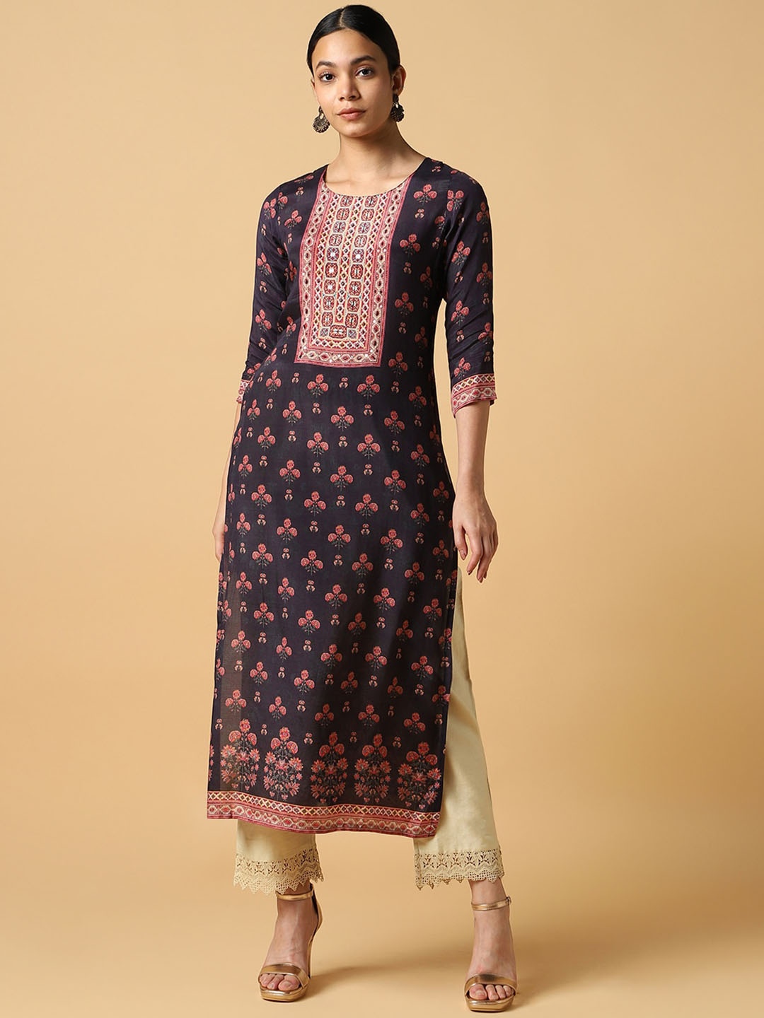 

House Of Dharaa Ethnic Motifs Printed Gotta Patti Straight A-Line Kurta, Multi