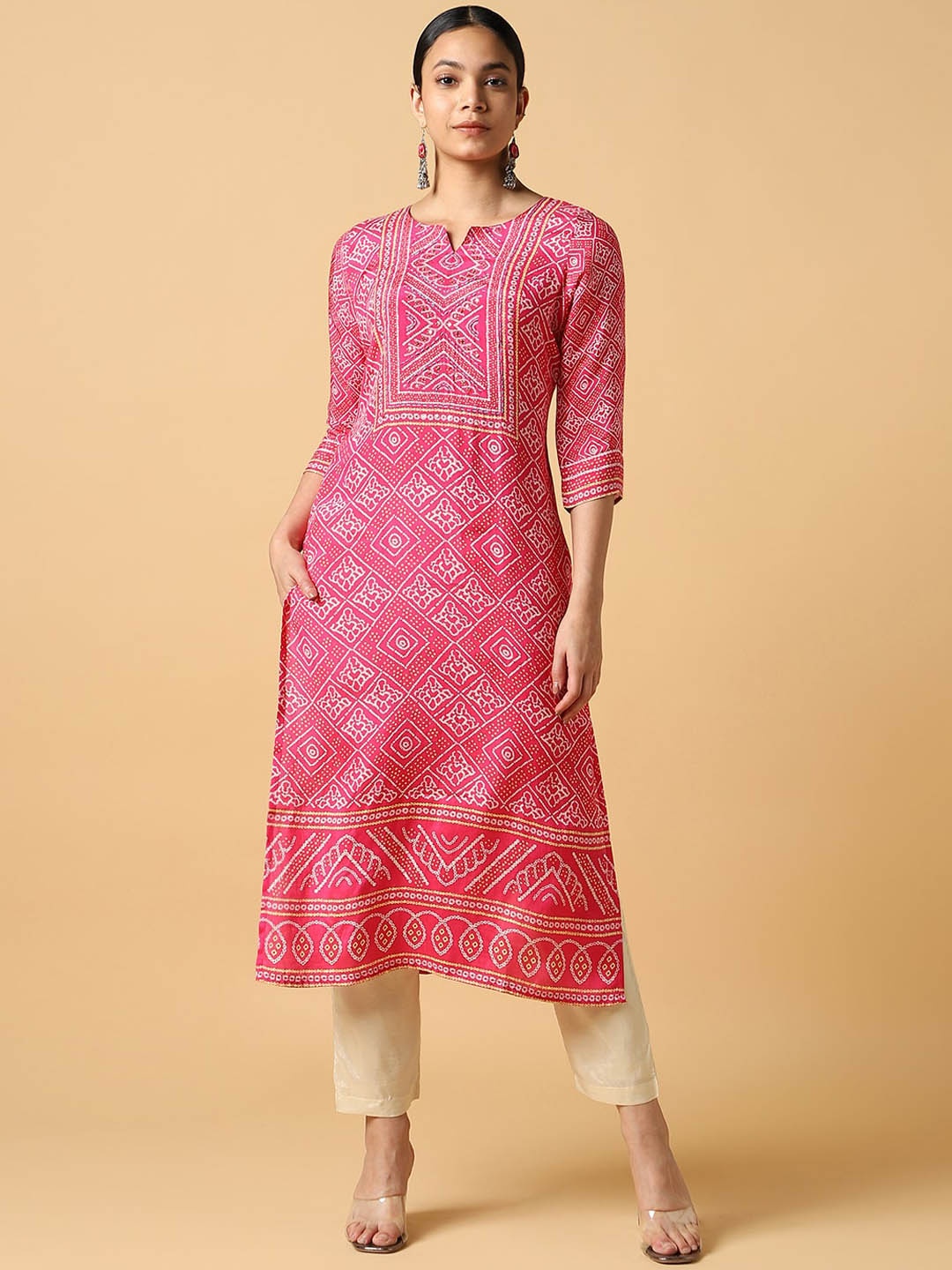 

House Of Dharaa Geometric Crepe Straight Kurta, Pink