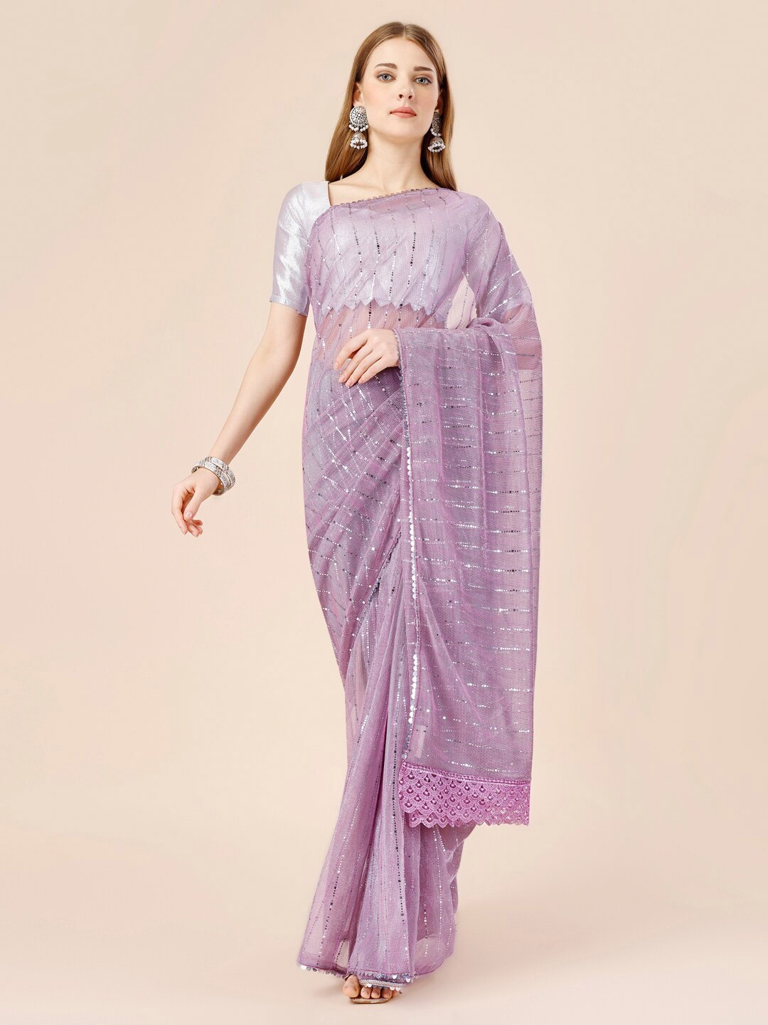 

HERE&NOW Embellished Sequinned Saree, Lavender