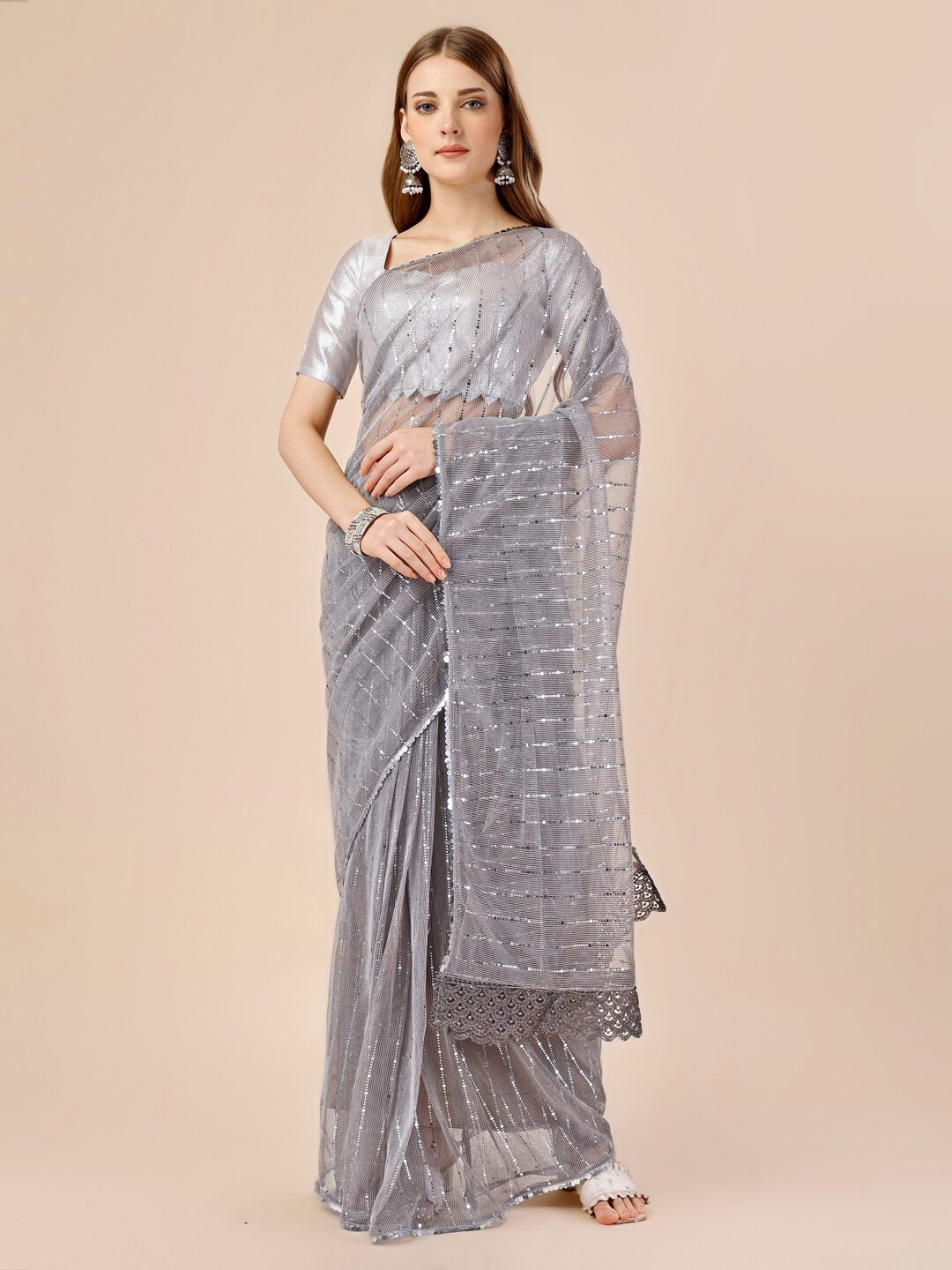 

HERE&NOW Embellished Saree, Grey