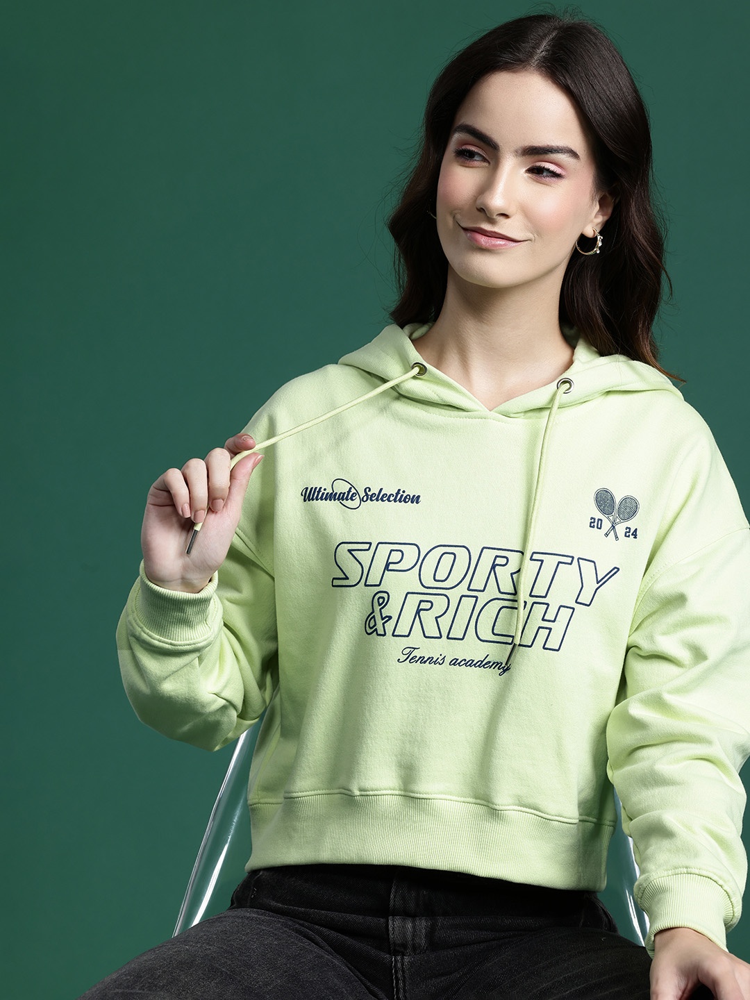 

DressBerry Women Printed Hooded Sweatshirt, Green