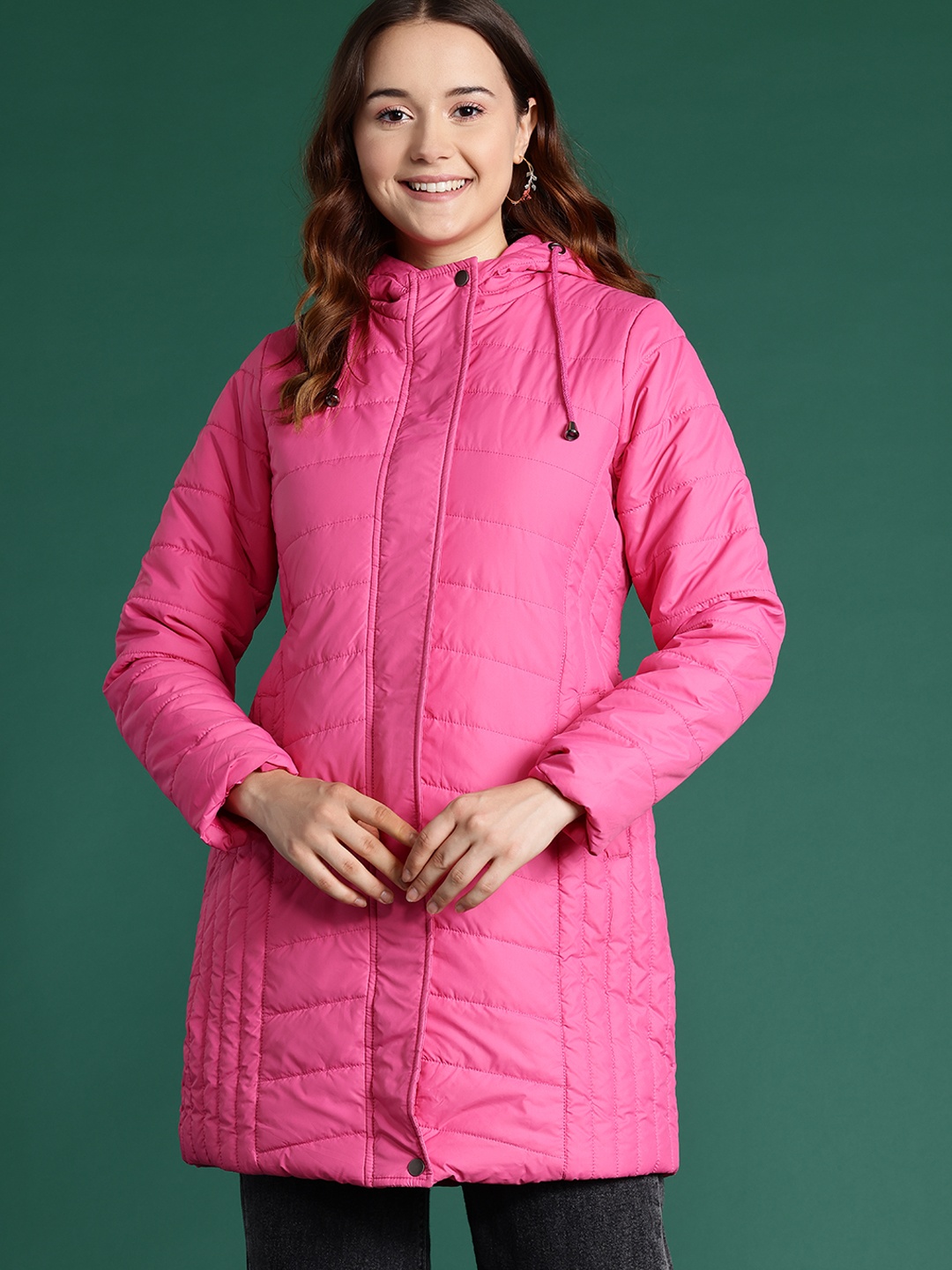 

DressBerry Hooded Longline Padded Jacket, Pink