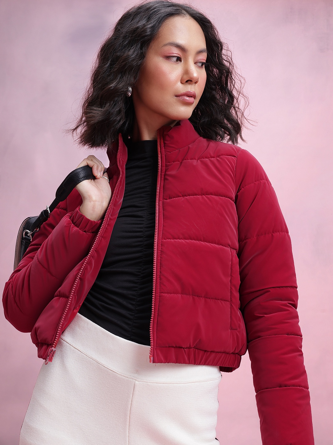 

DressBerry Mock Collar Padded Jacket, Red