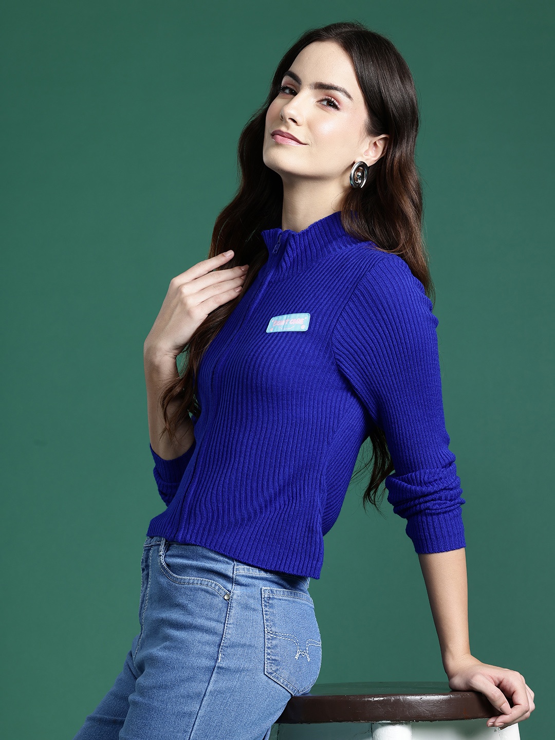 

DressBerry Pure Acrylic Ribbed Cardigan, Blue