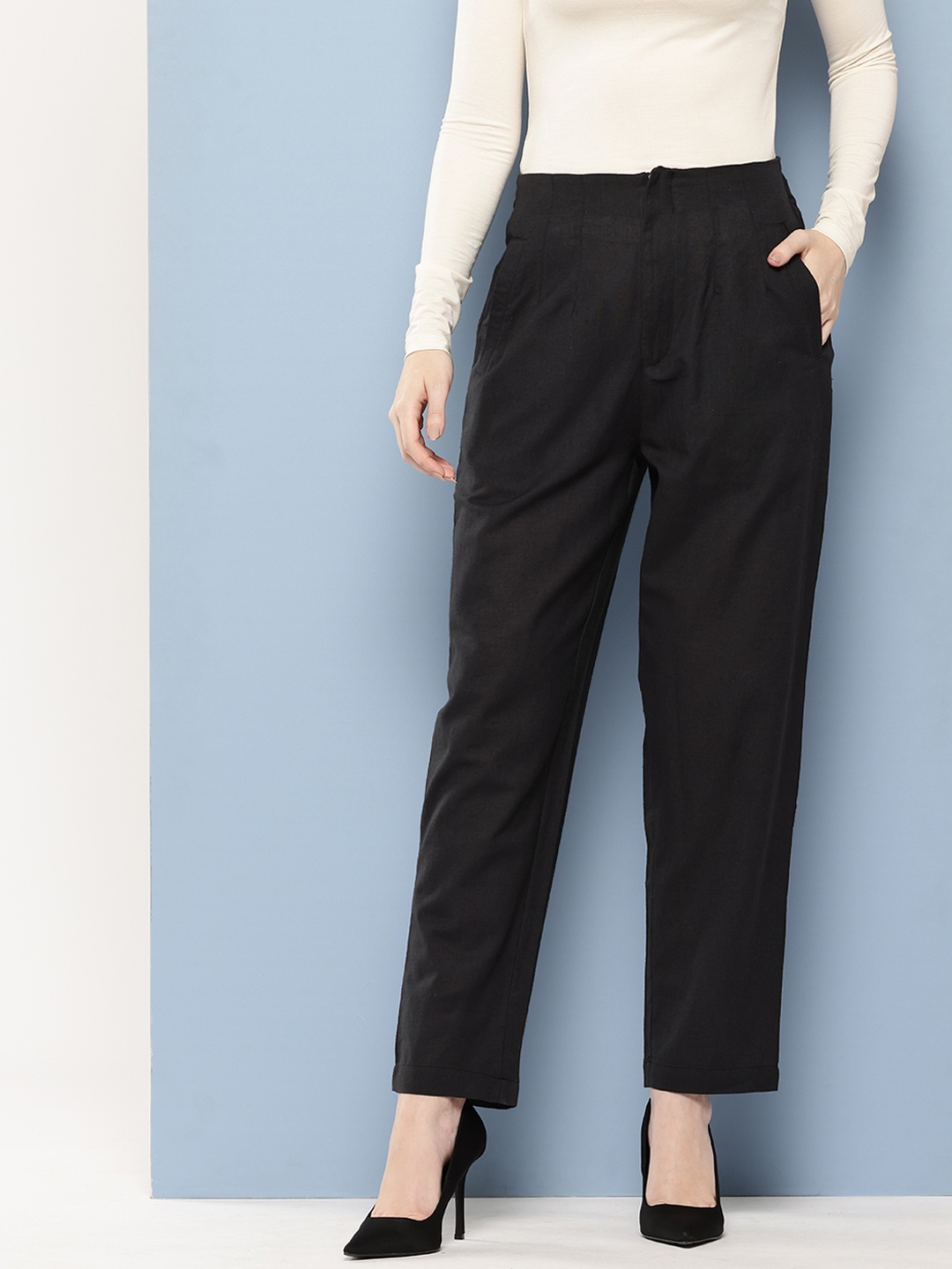 

Chemistry Women Cotton Linen Trousers, Black