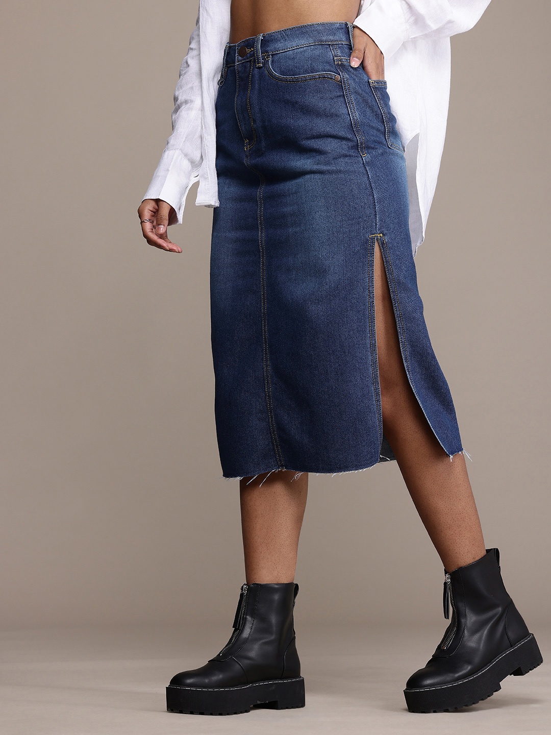 

The Roadster Life Co. Denim Straight Midi Skirt, Blue