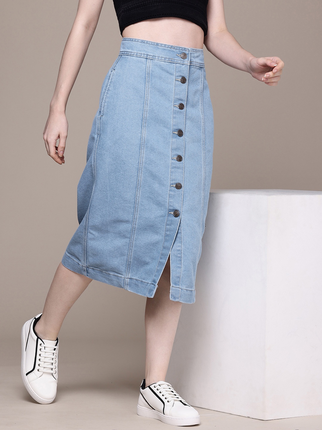 

The Roadster Life Co. Women A-line Denim Midi Skirt, Blue