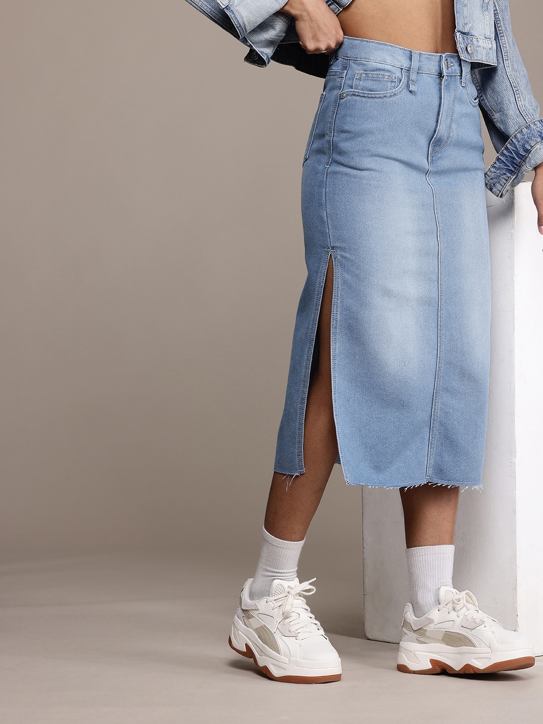 

The Roadster Life Co. Denim Straight Midi Skirt, Blue