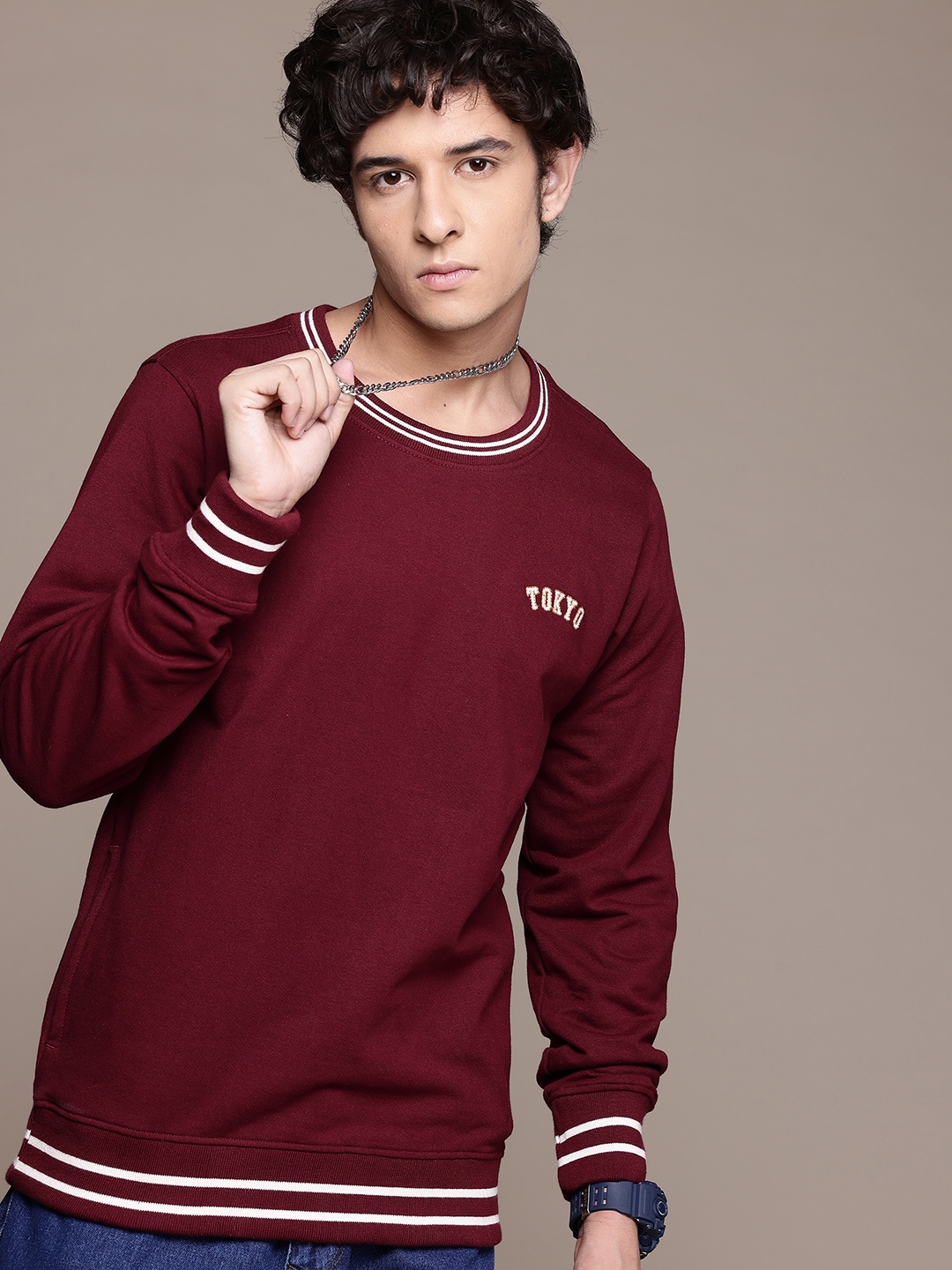 

The Roadster Lifestyle Co. Striped Sweatshirt, Maroon