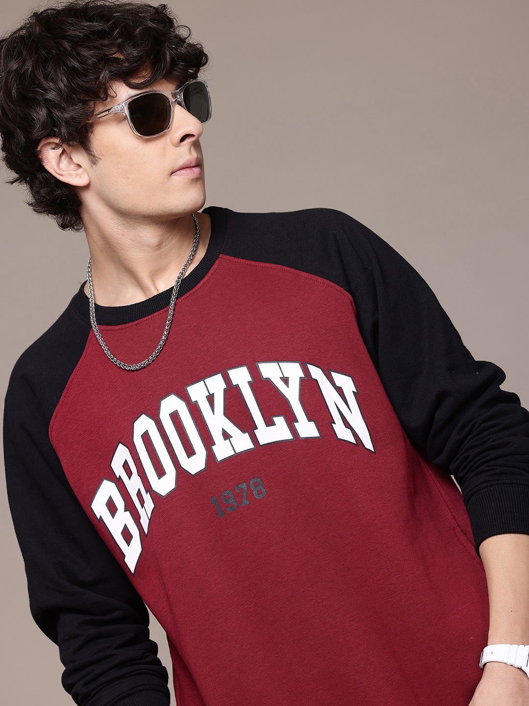 

The Roadster Lifestyle Co. Typography Print Oversized Sweatshirt, Maroon