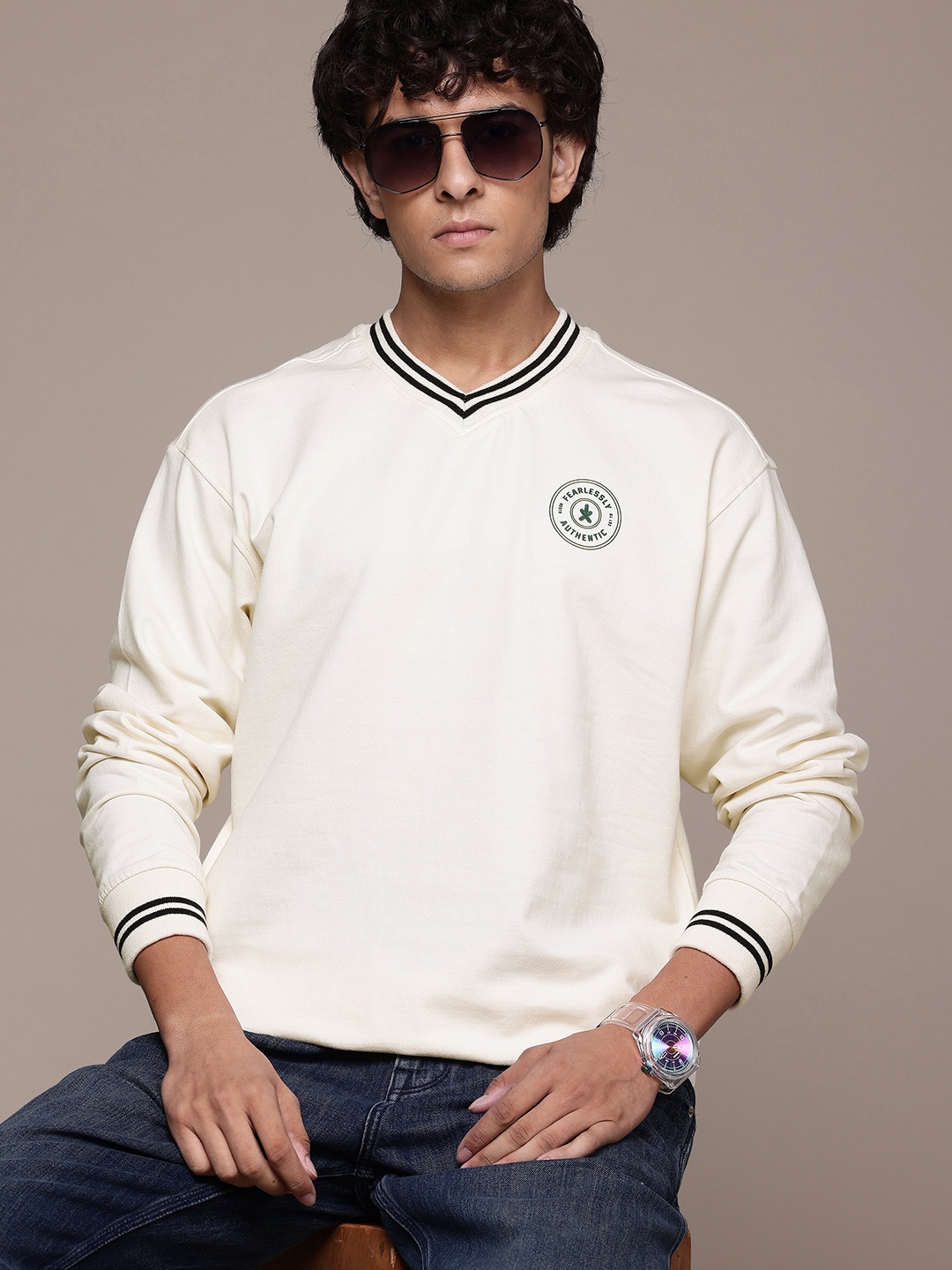 

The Roadster Lifestyle Co. Contrast Neck Relaxed Sweatshirt, Cream