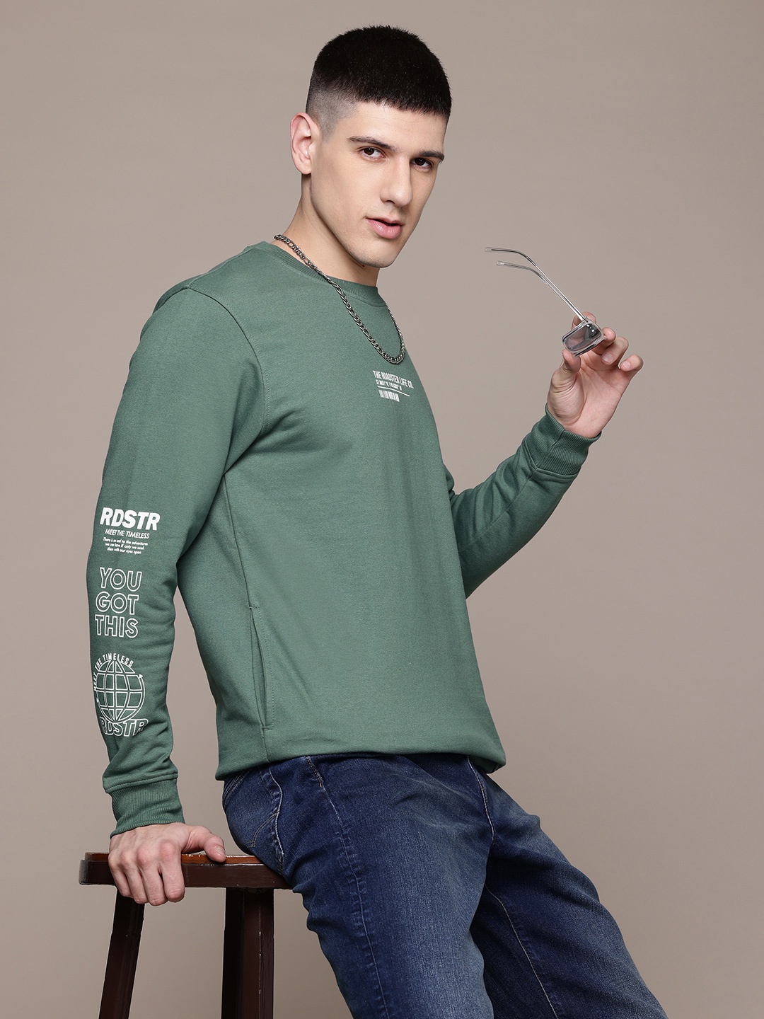 

Roadster The Lifestyle Co. Typography Printed Sweatshirt, Green