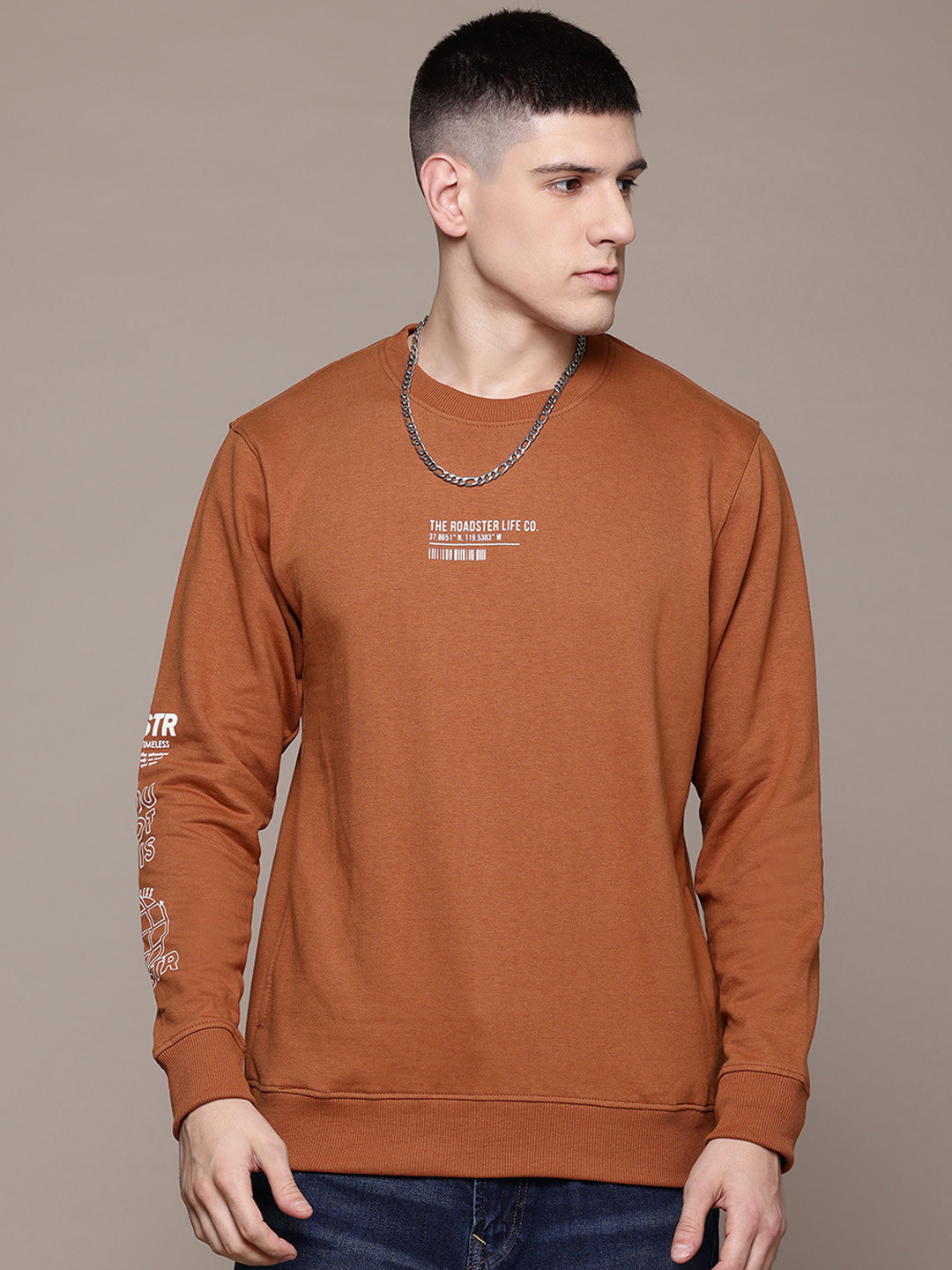 

Roadster The Lifestyle Co. Typography Printed Sweatshirt, Brown