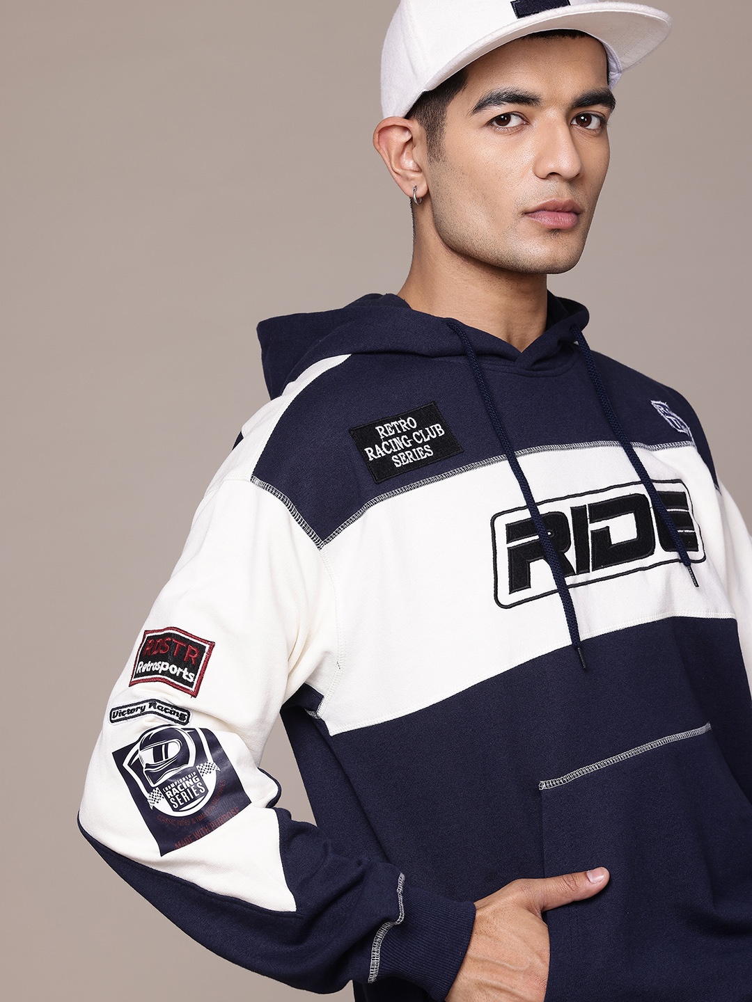 

The Roadster Lifestyle Co. Striped Hooded Relaxed Fit Sweatshirt, Navy blue