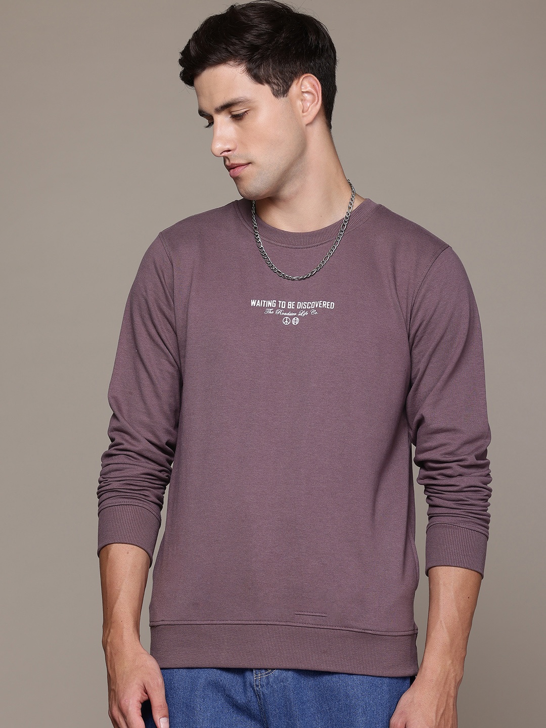 

The Roadster Lifestyle Co. Men Printed Relaxed Fit Sweatshirt, Purple