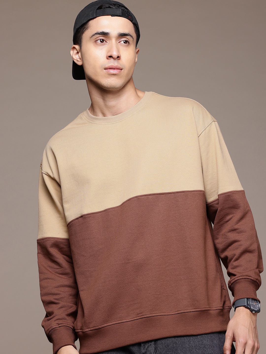 

The Roadster Lifestyle Co. Colourblocked Relaxed Fit Sweatshirt, Beige