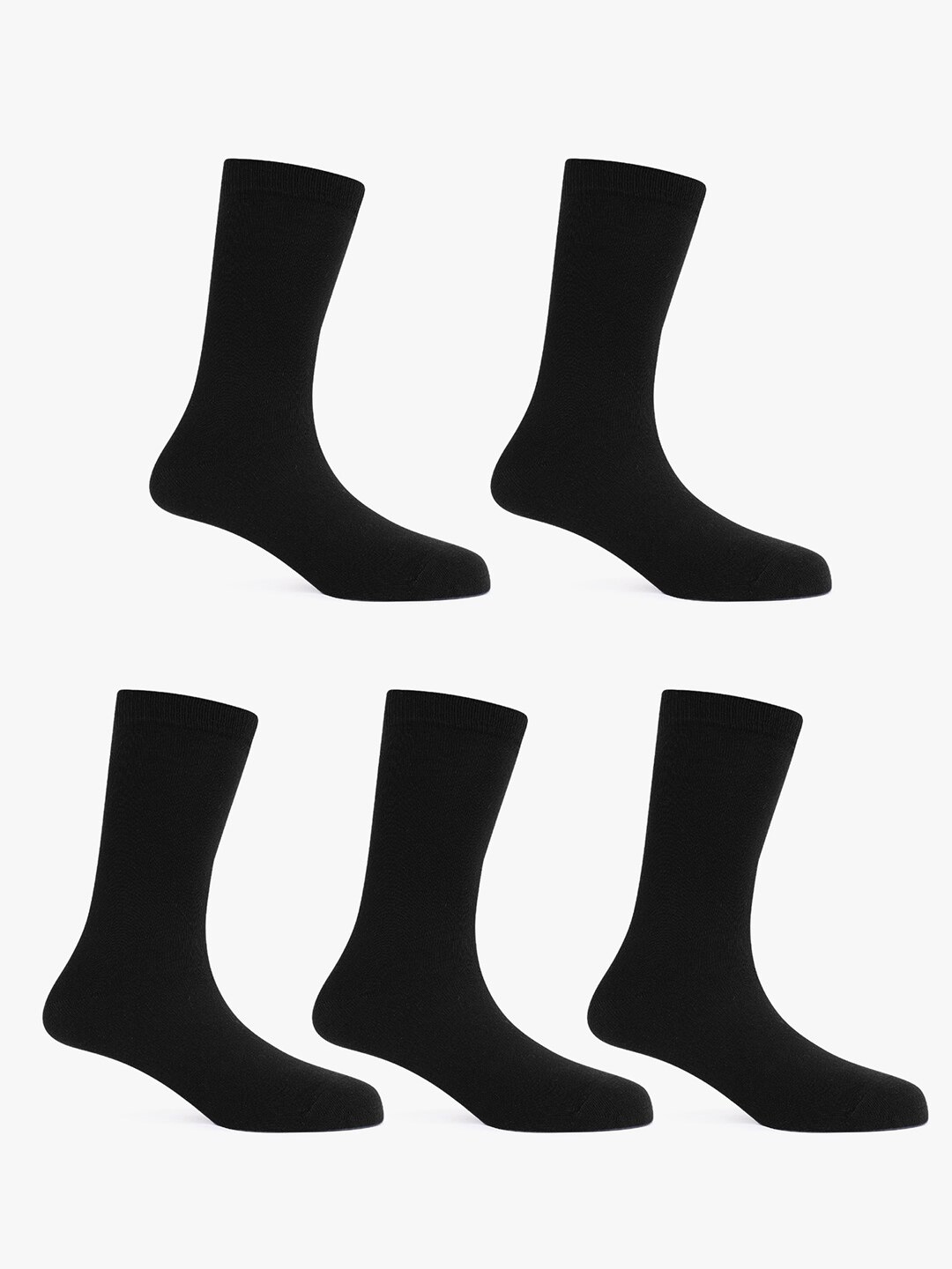 

TOFFCRAFT Men Pack Of 5 Cotton Anti-Odour Calf Length Socks, Black