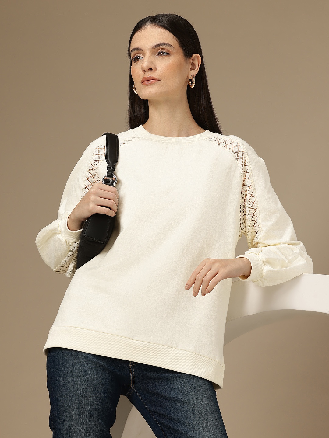 

Chemistry Lace Detail Cotton Sweatshirt, Cream