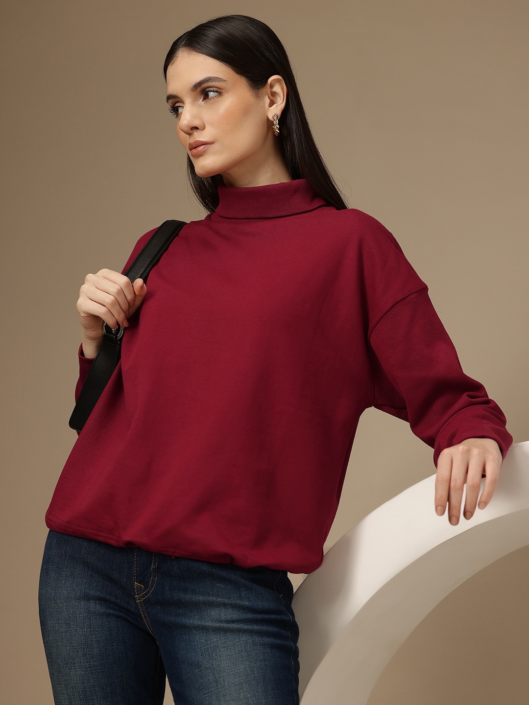 

Chemistry Women Drop-Shoulder Pure Cotton Sweatshirt, Maroon