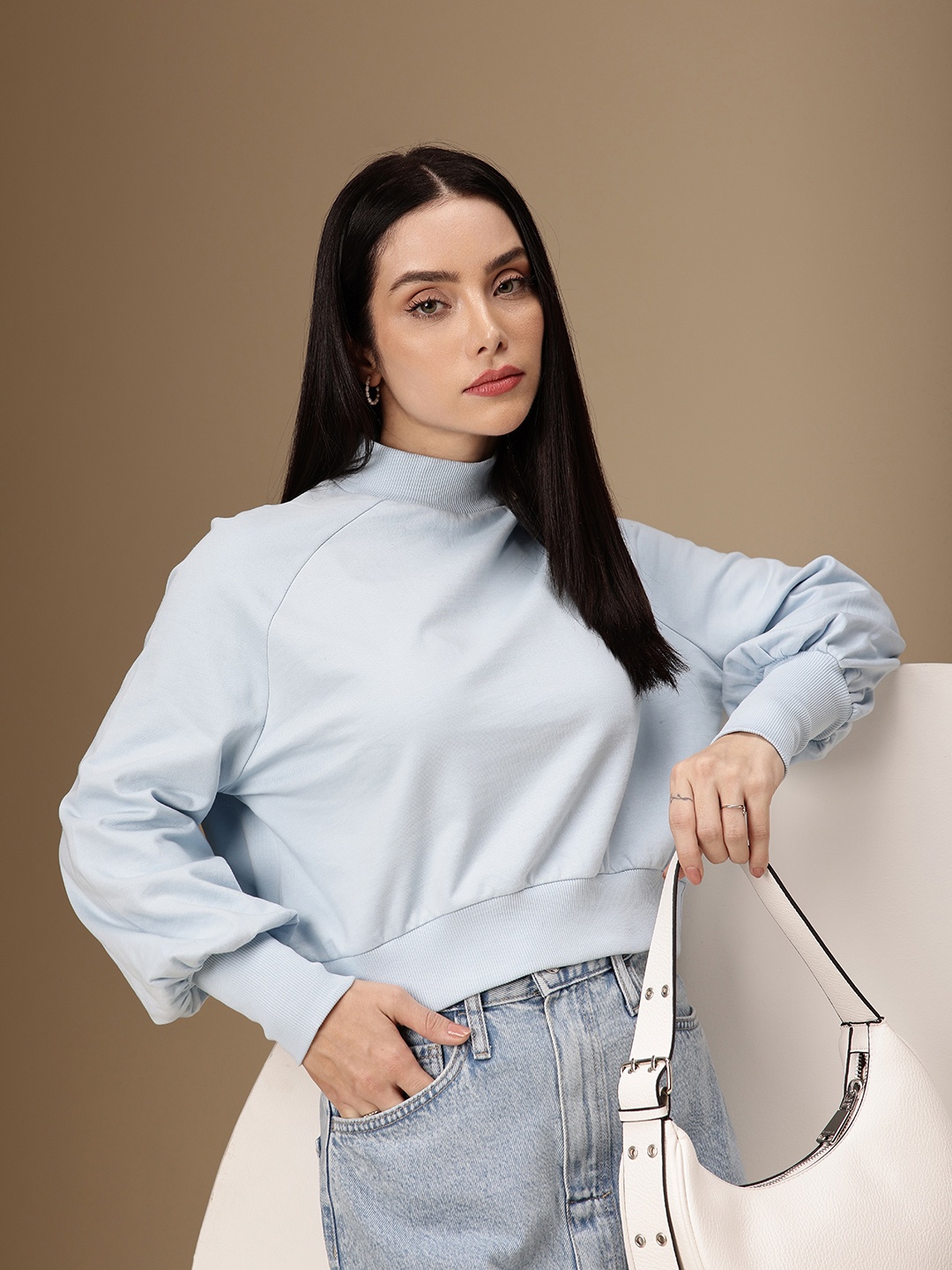 

Chemistry Pure Cotton High Neck Raglan Sleeves Sweatshirt, Blue