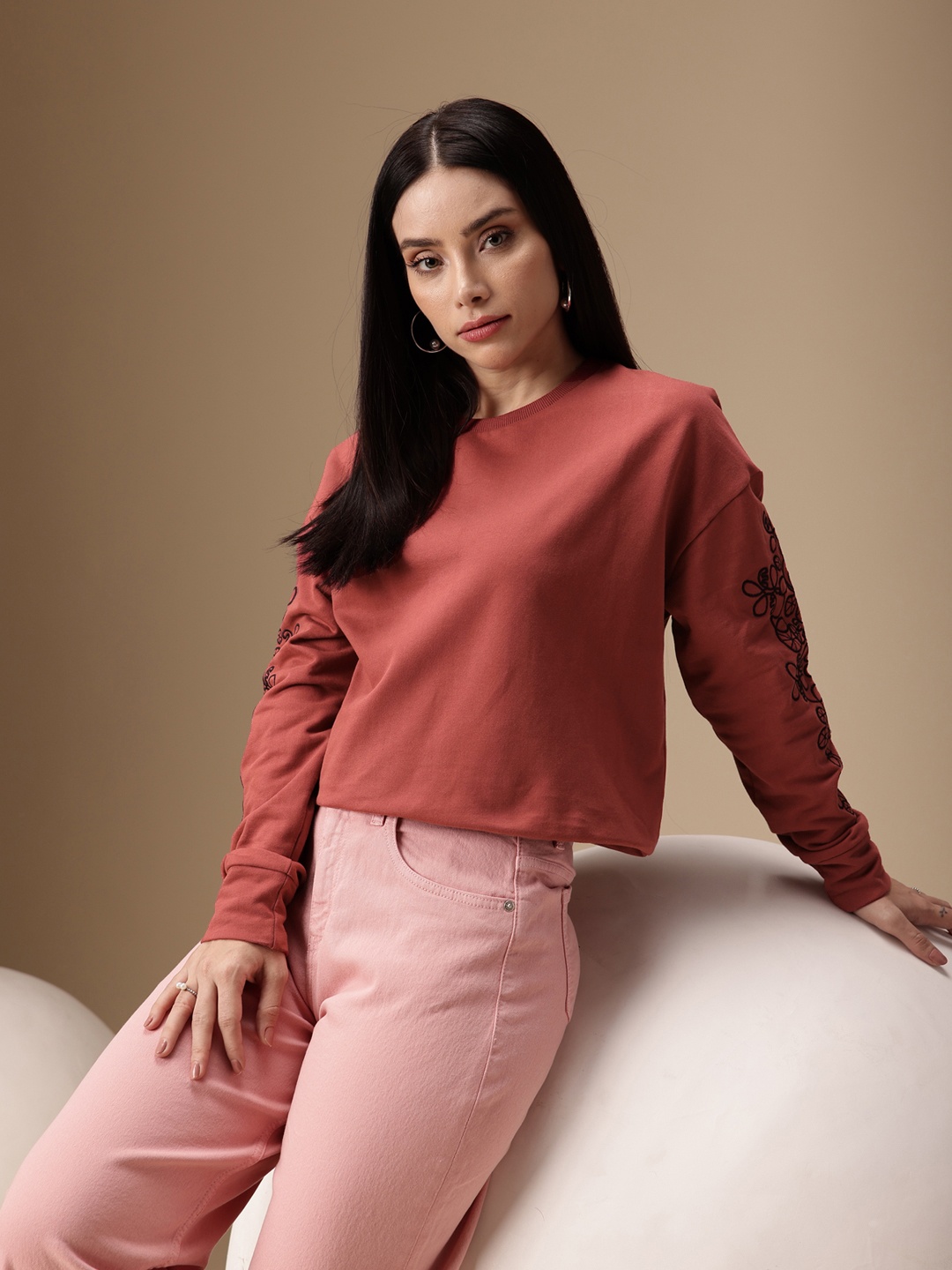 

Chemistry Embroidered Detailed Pure Cotton Sweatshirt, Rust