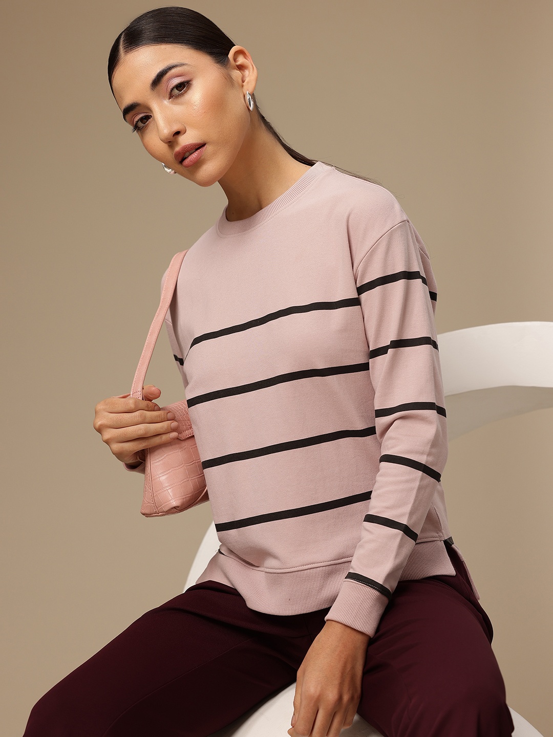 

Chemistry Long Sleeves Striped Sweatshirt, Pink