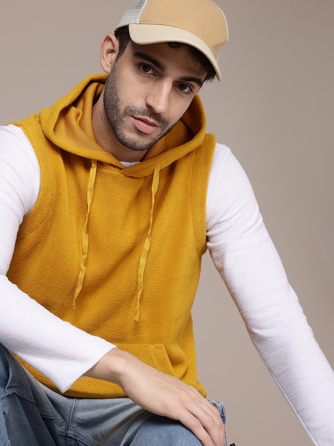 

The Roadster Life Co. Fleece Sleeveless Hooded Sweatshirt, Mustard