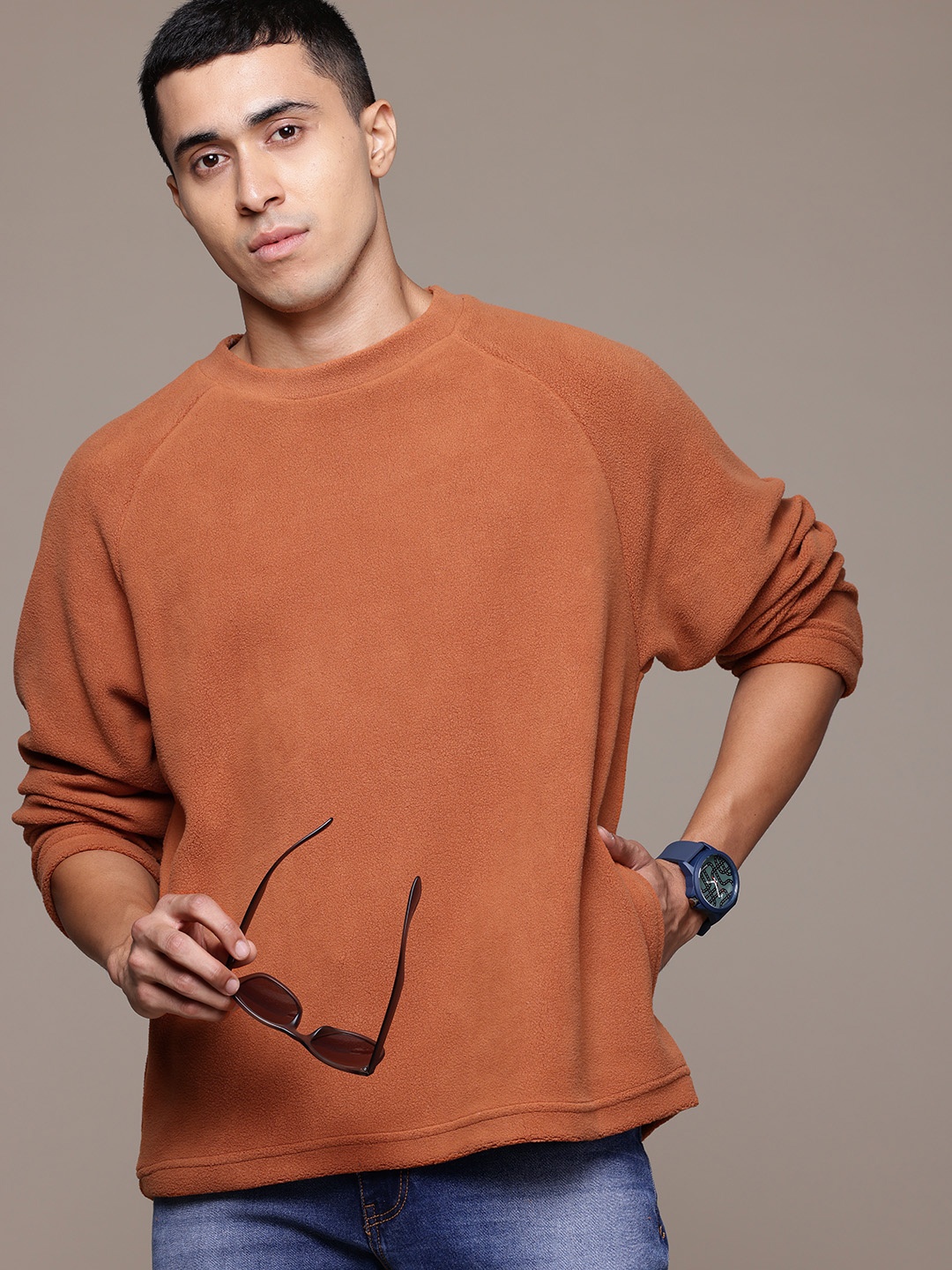 

The Roadster Lifestyle Co. Fleece Raglan Sleeves Sweatshirt, Rust