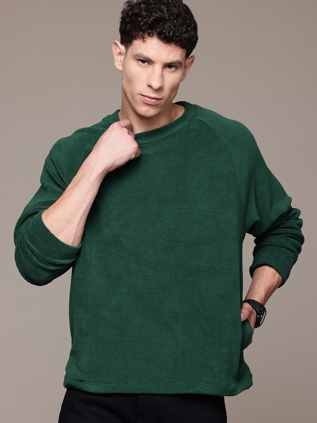 

The Roadster Lifestyle Co. Fleece Raglan Sleeves Sweatshirt, Green