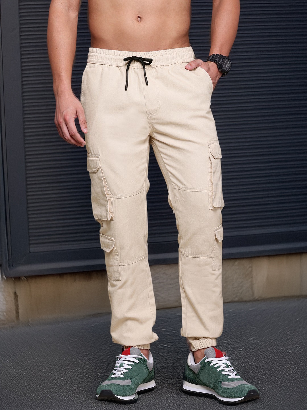 

The Roadster Lifestyle Co. Men Pure Cotton Joggers Trousers, Beige