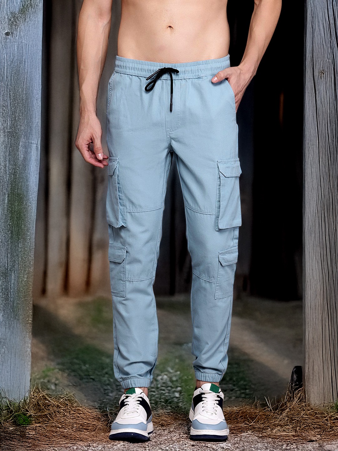 

The Roadster Lifestyle Co. Men Pure Cotton Cargo Joggers, Blue