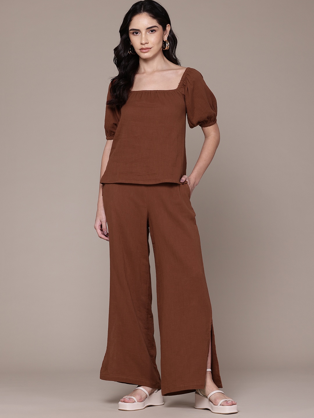 

The Roadster Lifestyle Co. Pure Cotton Co-Ord Set, Brown