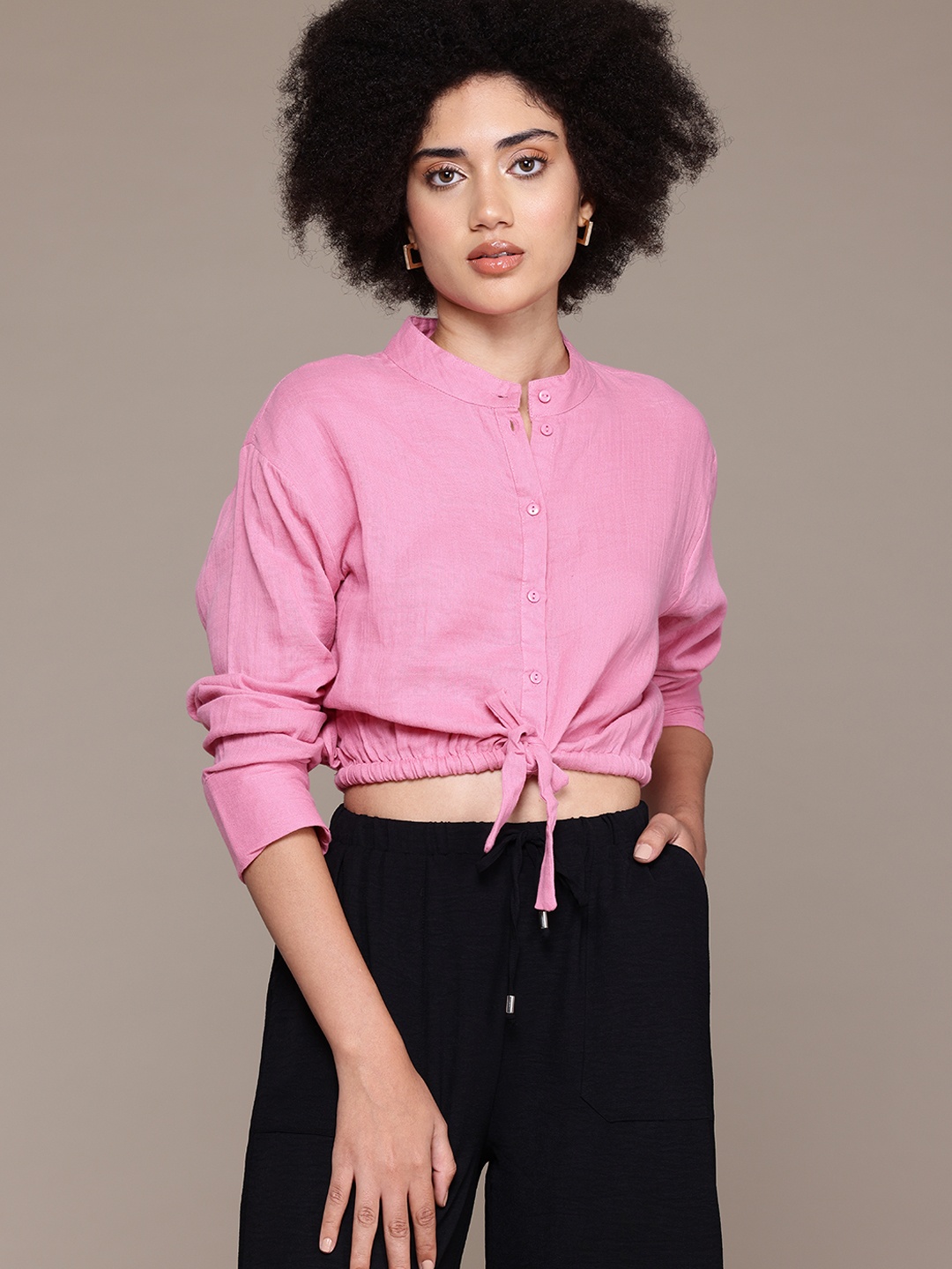 

The Roadster Lifestyle Co. Cotton Blouson Crop Top, Pink