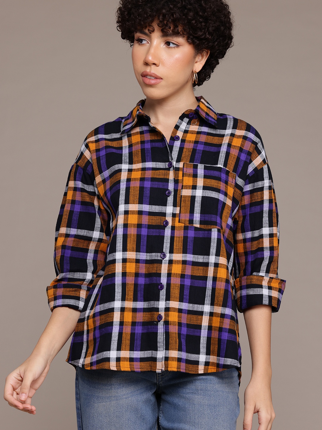 

Roadster The Lifestyle Co. Pure Cotton Tartan Checked Casual Shirt, Black