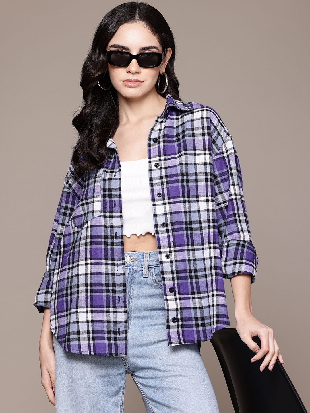 

The Roadster Lifestyle Co. Pure Cotton Checked Casual Shirt, White